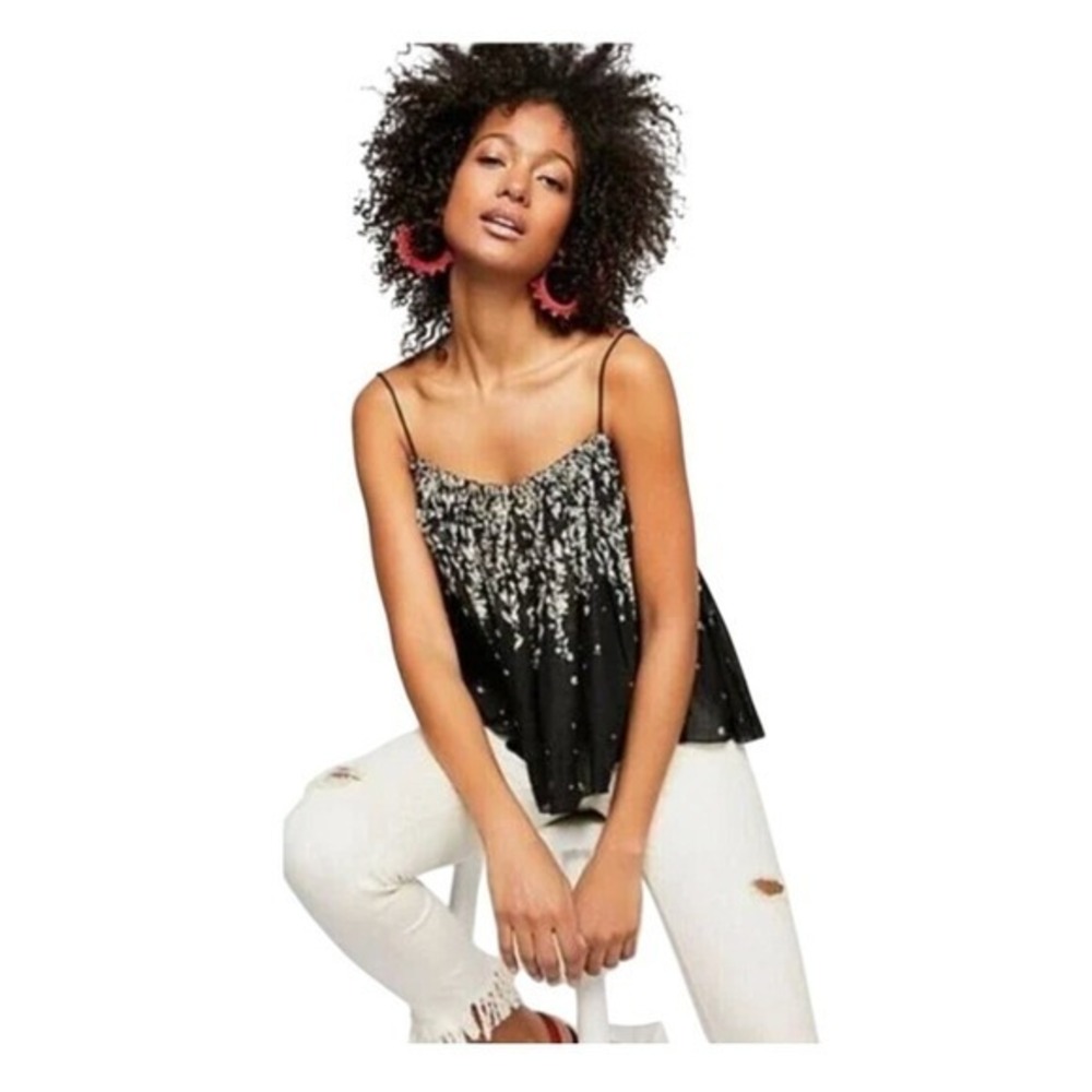 Free People Intimately Instant Crush Camisole Top Black Floral Print Cropped S